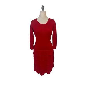 Calvin Klein Red Knit Tiered Layer Sweater Dress Medium